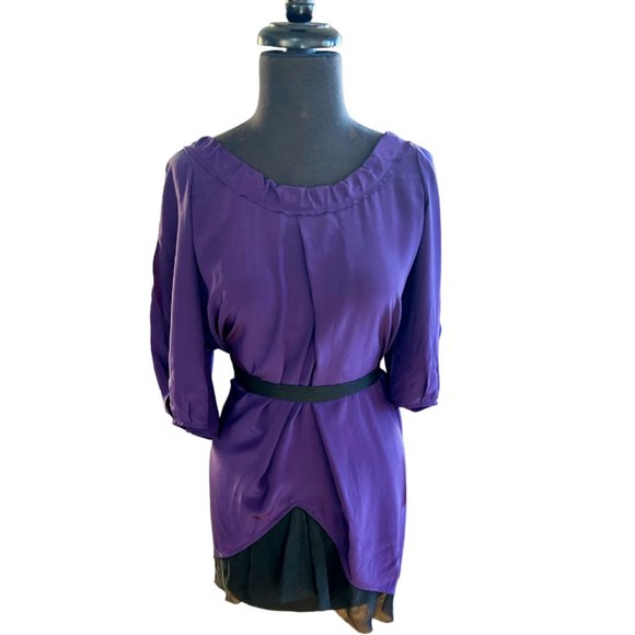 NWT Vera Wang Purple Silk Blouse w/Black Wrap Around Belt Size 8 - Picture 6 of 15
